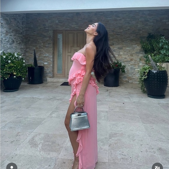 NWT HOUSE OF CB Sarina strapless maxi ruffle maxi dress bright peach XL - Picture 5 of 10